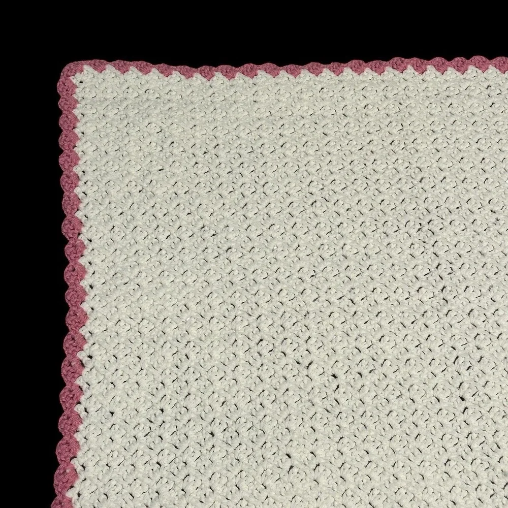 Handmade Crochet Baby Afghan Blanket Cream‎ Pink Scallop Edge 37x27